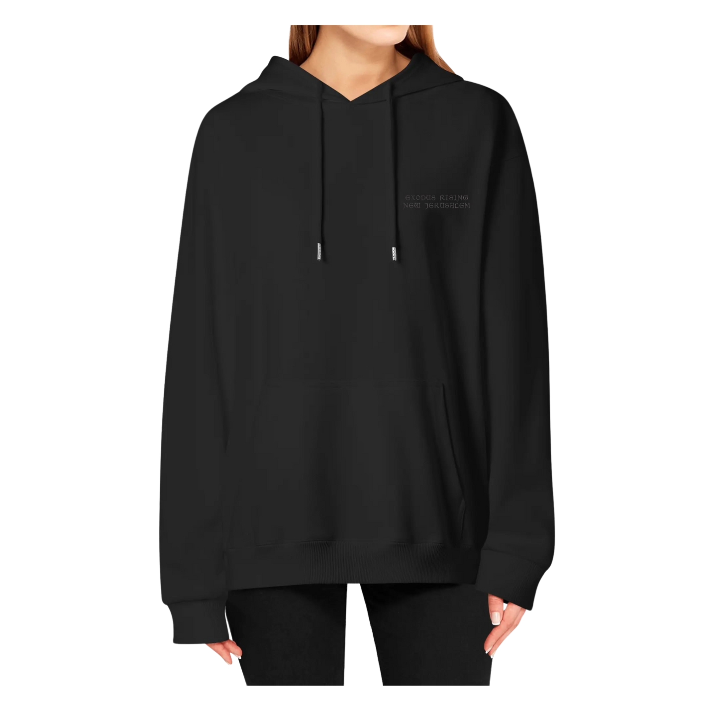 ESSENTIALS UNISEX EMBROIDERED NEW JERUSALEM PULLOVER - TRIPLE BLACK