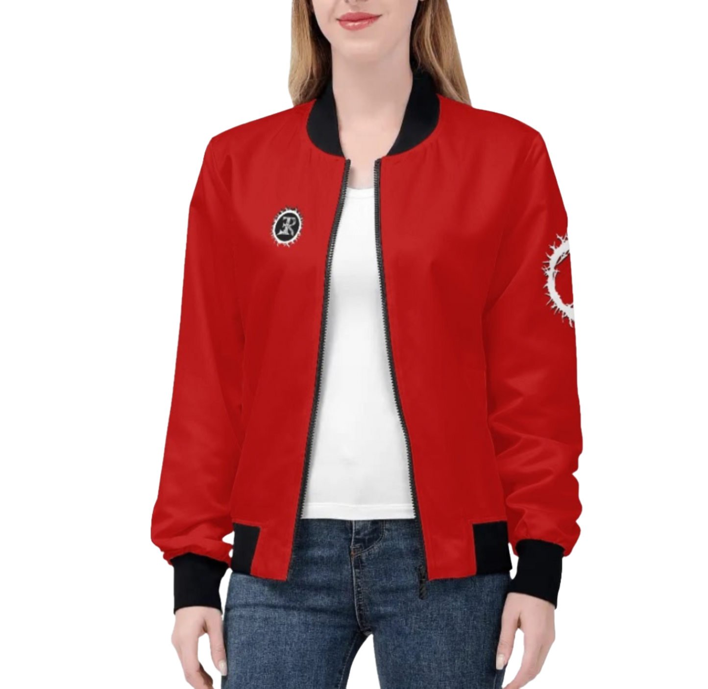 WOMEN'S LIGHTWEIGHT BLOOD OF THE LAMB BOMBER JACKET - RED