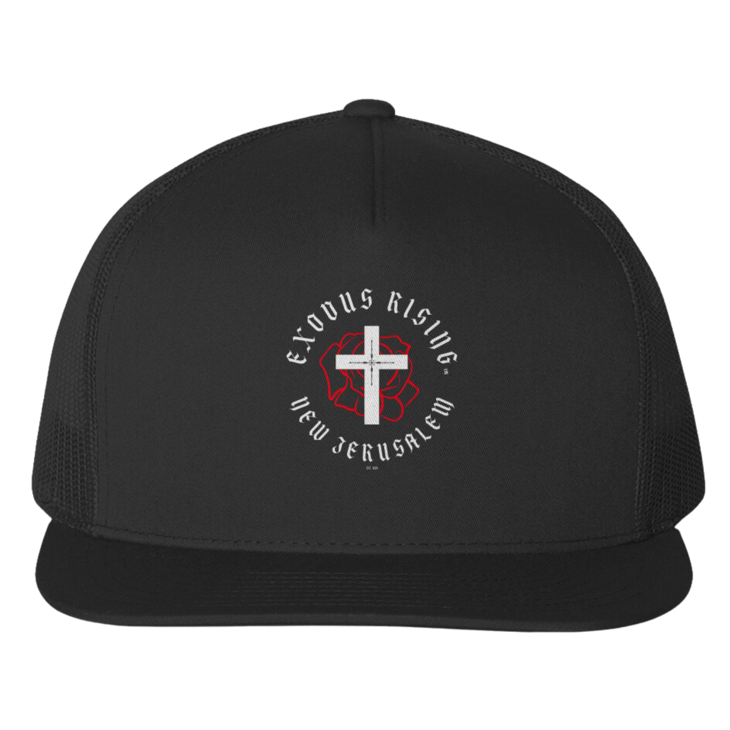 EMBROIDERED NEW JERUSALEM TRUCKER CAP - BLACK